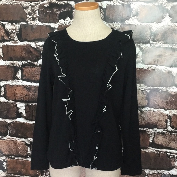 Skovhuus Sweater Pullover Ruffle Denmark Black White Small - Picture 3 of 8